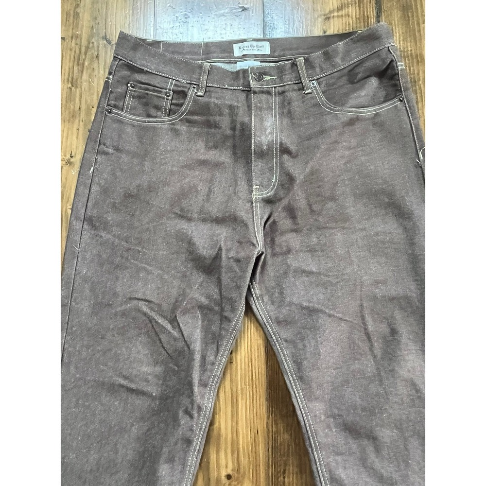 Beyond The Limit Mens‎ Brown Denim Jeans Contrast Stitching 38x32 Straight Leg